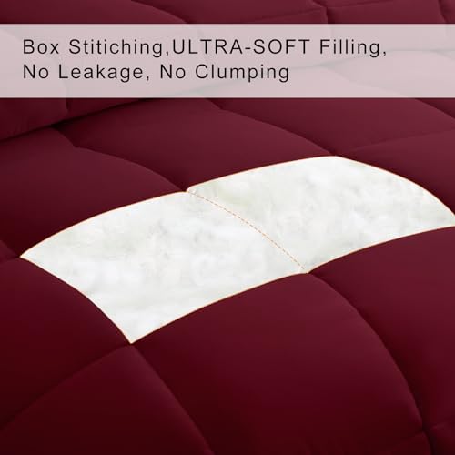 Image of COHOME Oversized Queen Size Warm Comforter - All-Season Duvet Insert | Quilted Down Alternative Comforter,Luxury Hotel Ultra-Soft, Anti-Clump Tech & 8 Tabs, Machine Washable, Burgundy 98 inch x 98 inch