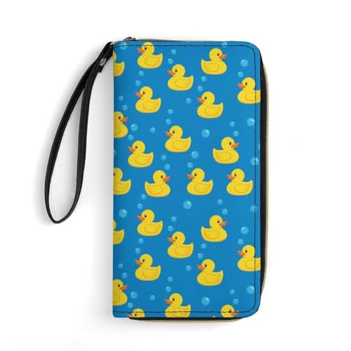 Fashionable Men's Yellow Rubber Ducky Ducks And Bubbles Leather Wallet, Secure and Durable, High Capacity, Great for Travel