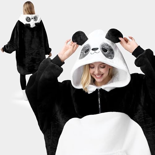 Image of Giggling Getup Wearable Blanket Hoodie for Women and Men Sherpa Fleece Hooded Blanket Sweatshirt Warm Cozy Sherpa Wearable Throw Oversized Hoodie with Giant Pocket & Sleeves for Adult Panda