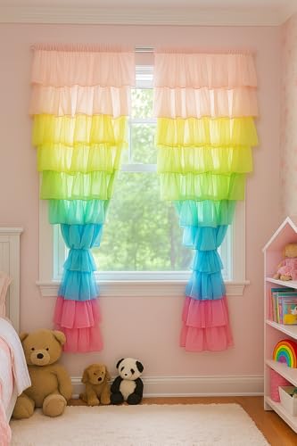 Image of NYSARG Decor Hub Ruffle Cotton Curtain for Window | Boho Style | Light Filtering Single Frill Curtain for Living Room, Bedroom, Kids Room & Kitchen (5 feet, 60 * 42inch) (Peach)