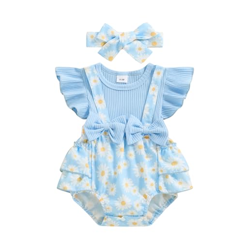 Image of Afunbaby Baby Girl Clothes 3 6 9 12 18 Months Newborn Ruffle Butt Onesie Romper Daisy Overalls Jumpsuit Summer Outfit