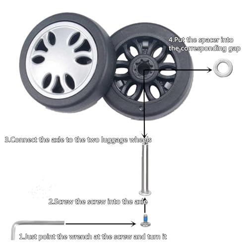 8pcs Luggage Wheels Replacement Kit,Dia 2in/50mm Thick 0.47in/12mm Resistant Rubber Mute Caster Replacement Suitcase Wheels with Repair Tool Suitcase Spinner Wheels for Most Luggage4