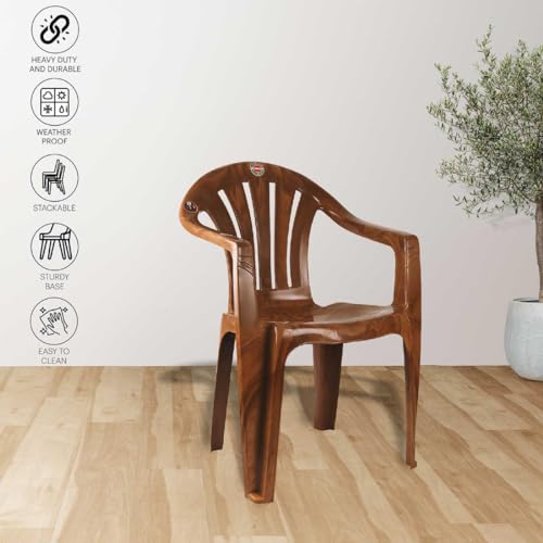 Image of Cello Capri Arm Chair (Sandalwood Brown, Set of 6) | Strong and Durable | Easy to Clean | Chair for Living Room, Bed Room, Kitchen, Office Room, Outdoor | 3 Years Warranty