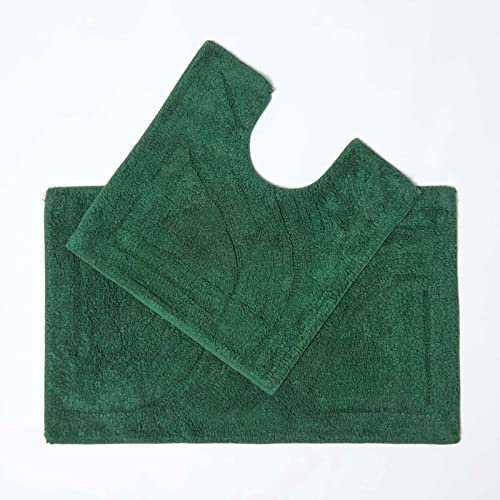 Homescapes 2-teiliges Badvorleger Set Badteppich 50 x 80 cm und WC Vorleger 50 x 55 cm dunkel grün,...