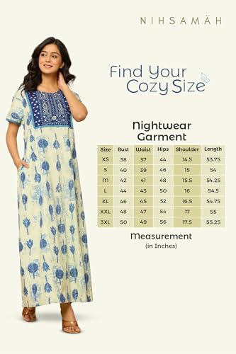 Image of NIHSAMAH Cotton Nighty for Women - Printed Stylish Night Gown, Comfortable Sleepwear Long Nightwear, Maxi