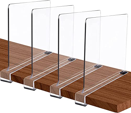 Homtone Acryl-Regalteiler für Schränke, durchsichtige Regaltrenner, Schränke, Regalaufbewahrung und Organisation ohne Bohren Holz-Regalteiler (4 PCS) Cover