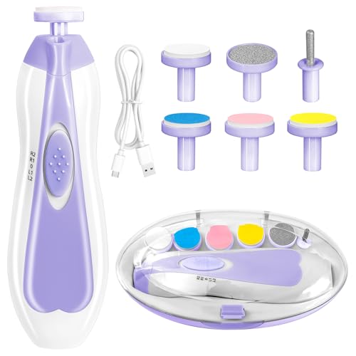 Image of Qunlions life Baby Nail Trimmer Electric, 6 in 1 Rechargeable Baby Nail Clippers Manicure Set Grooming Kit for Toddler Infant or Adults (Purple)