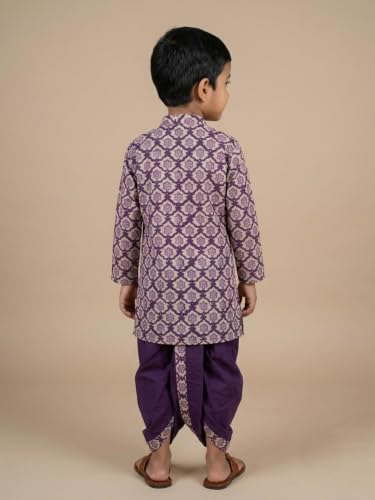 Image of The Mom Store Baby /Kids Boys Dhoti Kurta Set | Dhoti and Kurta | 100% Cotton | Comfortable | Ethnic | Festive Look | Block Prints | Colored Dhoti | Blue