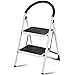 RELAX4LIFE Scaletta Pieghevole e Portabile a 2/3 Gradini, Sgabello Multifunzionale con Maniglia Comoda, Scala Stabile in Ferro di Alta Qualità, con Piedini Antiscivolo, 87 x 46,5 x 50cm (2 Gradini)