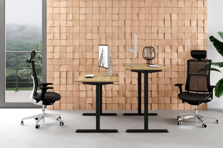 KOBI Flexi - Scrivania elettrica regolabile 138 x 58 cm, in rovere artigianale/nero, altezza regolabile 70-115 cm, pannello LED a memoria, sistema anticollisione