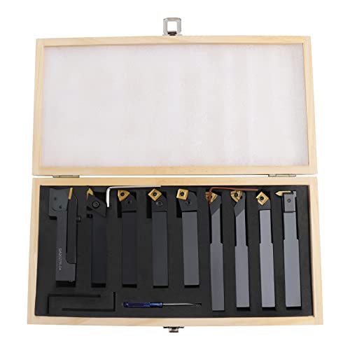 Juego de 9 piezas de acero torneado de carburo sinterizado de 20 mm con placas reversibles, juego de cinceles giratorios de aceros giratorios adecuados para bancos de acero y acero fundido