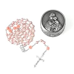 Pink Rose + Madonna & Child Rosary Box