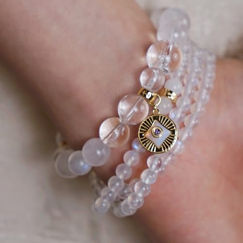 Image of Five Elements Solid 925 Sterling Silver 18K Gold /White Gold Vermeil Crystal Gemstone Beads Bracelet gift for women