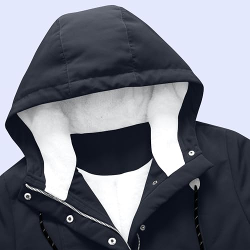 Damen Mantel Winter,Wintermantel Damen Warm Gefüttert Winter Parka Mittellang Winterjacke Winterparka Mit Fellkapuze Dicke Coat Große Größen,Mantel Rot,Winterjacke Gefüttert Damen,B Dark Blue,M