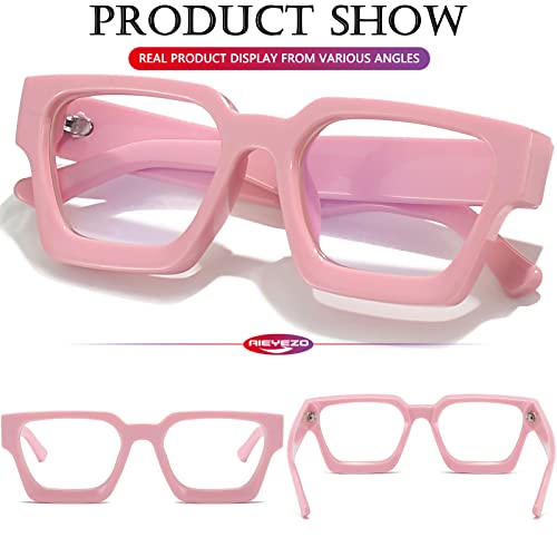 Image of AIEYEZO Square Thick Frame Glasses for Women Men Fashion Blue Light Glasses Trendy Chic Computer Eyeglasses