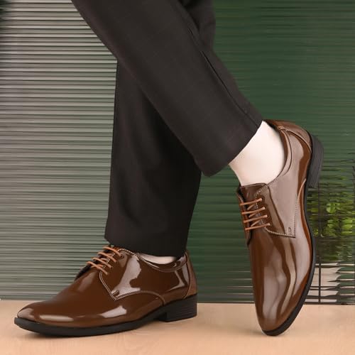 Image of Centrino Formal Shoes for Men | Glossy Lace-Up Derby Dress Shoes | Comfortable Stylish Footwear for Office, Parties & Business Wear | Sleek Classic Design (8233)