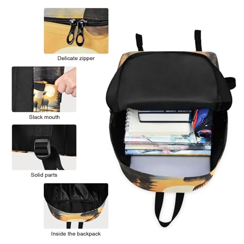 Backpack Lunch Box Set Large Capacity Travel Backpacks and Insulated Lunch Bag for Commute Hiking Picnic Lake Moose Print3