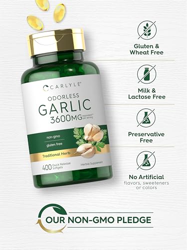 Carlyle Odorless Garlic Softgels 3600 mg | 400 Count | Allium Sativum Bulb | Non GMO, Gluten Free Supplement - Image 6