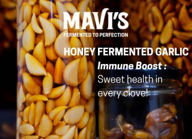 Image of MAVI's Honey Fermented Garlic | Long Ferment | Organic Garlic Pods and Wild Raw Honey | 100% Natural & Organic | No Preservatives, Artificial Flavour, Colour or Sweetener | 200g | Pack of 1