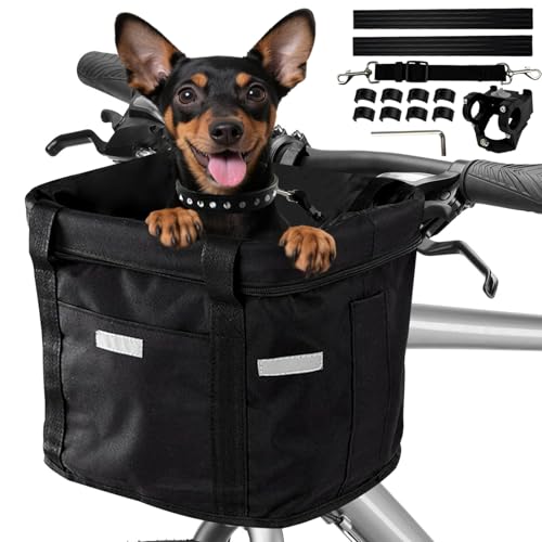 Bibykivn Panier Vélo Avant, Amovible Vélo Guidon Panier, Panier Vélo Chien Mit Cadre en Alliage D'aluminium pour VTT, Pique-Nique, Shopping, Petit Animal...