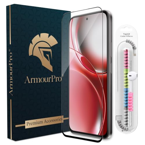 Image of ArmourPro Military-Grade Tempered Glass for Realme Narzo 100x - 9H Anti Scratch, Edge-to-Edge Coverage, HD Clarity, Smooth Touch, Case Friendly, Easy Installation Kit with Cable Protector