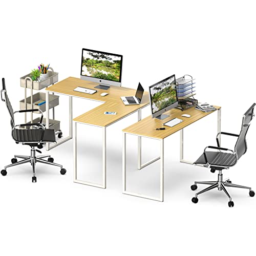 Image of SHW Mission 48 x 48 Inches L-Shape Home Office Computer Desk, Oak