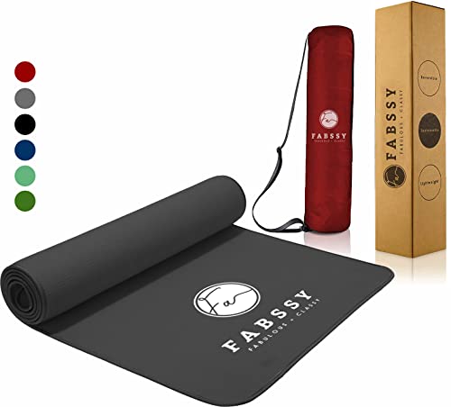 FABSSY Ethylene Vinyl Acetate 6Mm Anti Skid Yoga Mat For Women With Carry Bag, Yoga Mat For Men With Carry Bag & Holding Grip Elastic + Printed Brand Logo (6Mm, Black With Black Border)