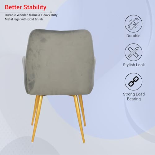 Image of Taboo Velvet Dining Chair Set of 6 | Upholstered Accent Arm Chairs | Soft Cushioned Seat with Backrest | Modern Velvet Fabric Chairs with Metal Legs | Living Room, Bedroom, Cafe & Restaurant | Grey