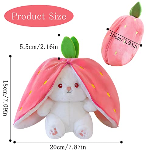 VOSSOT Hasen Verstecken, Erdbeerhasen Kissen Plüschtier, Osterhase Gefülltes Plüschtier Hase, Hasenpuppe, Hasenplüsch, Hasenplüschtier, Eingewickelt in Erdbeergeschenke, 18 cm Hoch (Kaninchen)