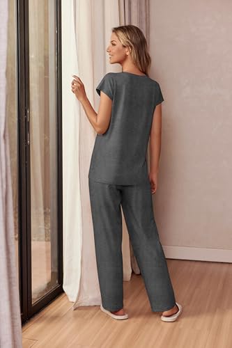Image of Ekouaer Womens Pajama Sets Cap Sleeve Sleepwear Tops and Long Pants Comfy Pjs 2 Piece Lounge Set with Pockets S-XXL
