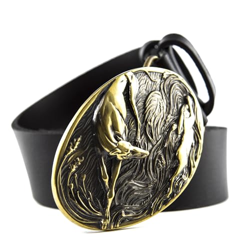 Leather belt with buckle Greyhounds hare hunting, Handmade Greyhounds hare hunting trophy solid brass belt buckle on leather belt4