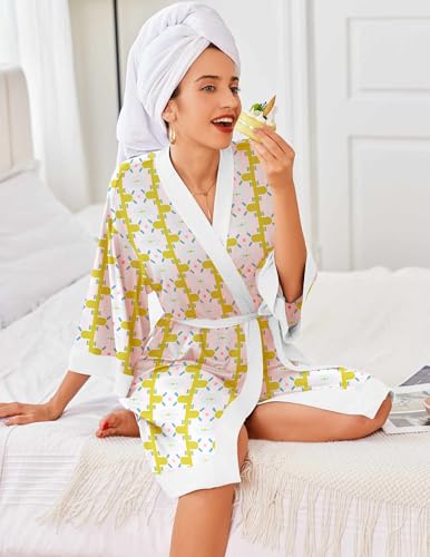 Image of Ekouaer Robes for Women Knee Length Bathrobe Lightweight Kimono Robe 3 /4 Sleeve Knit Sleepwear with Pockets