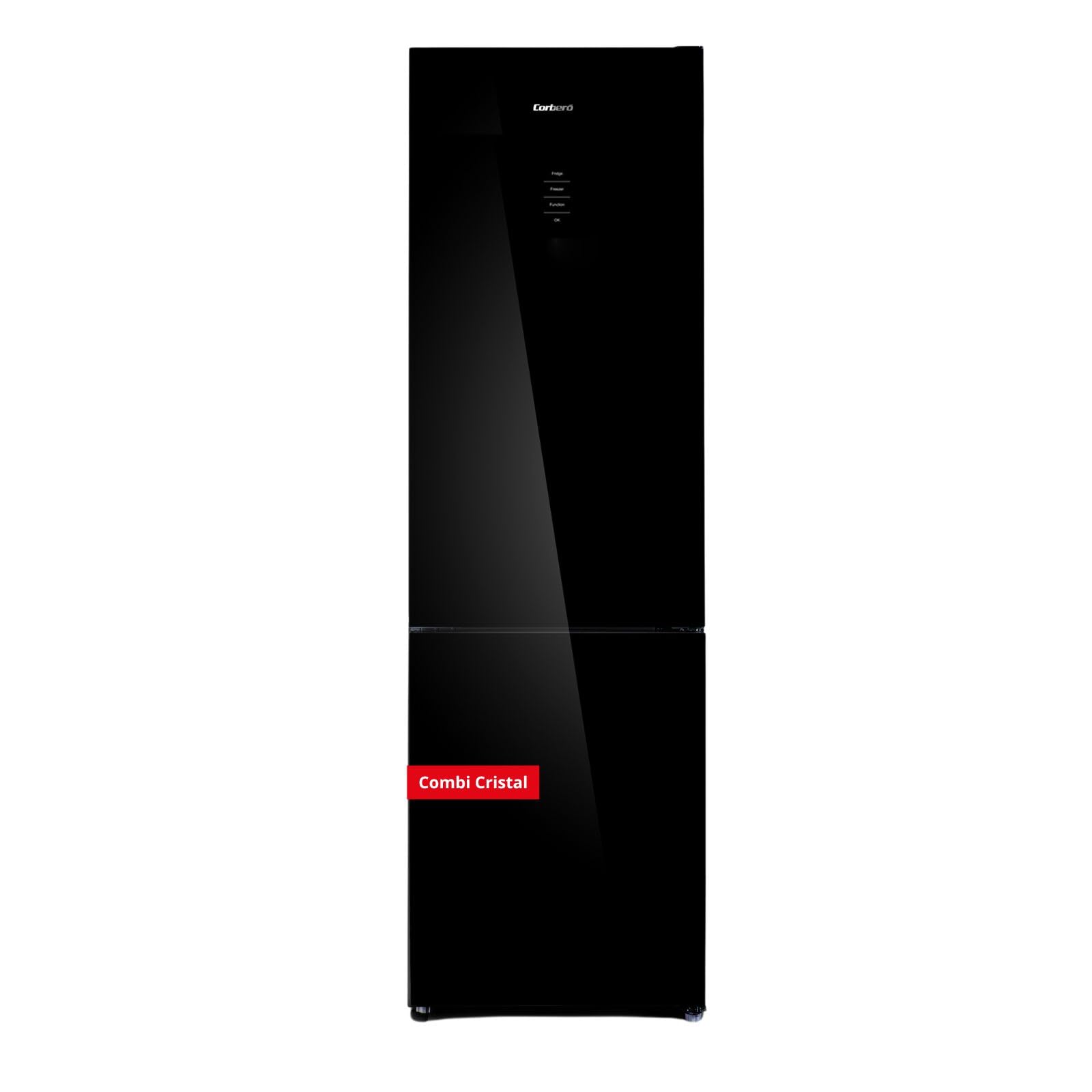 Corbero - Frigorífico Combi | CCGLML201725NFN | No Frost | Inverter | 356L | 200cm | Display Puerta | Fresh Box | Cajón Crisper | Estantes cristal | Cristal Negro