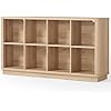 Joaxswe 8 Cube Storage Book Shelf, 52 Long Horizontal Bookshelf with Curved Edge, Floor Standing Wooden Cubby Bookcase with Base, Modern Low Console Book Case, TV Stand for Living Room, Natural Oak