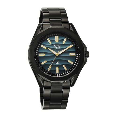 Image of Fastrack Vyb Drift Quartz Analog Blue Dial Black Stainless Steel Strap Watch for Men - FV30038NM01W