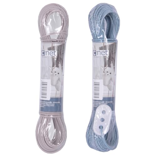 2 Cordes à Linge 20 m, renforcées avec Fils d'acier Ø 2,6 mm (4 Fils) résistantes et Durables en extérieur (Lot de 2 Cordes)