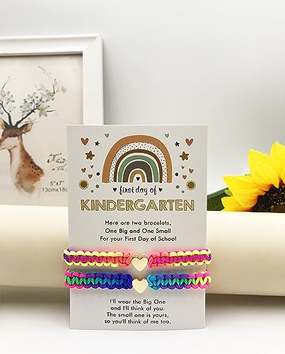 Image of First Day of Kindergarten Bracelets,First Day of School Bracelets for Mom and Daughter,Back to School Bracelet Pre-K Matching Heart Wish Adjustable Bracelet