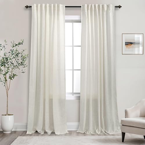 Linen Curtains 84 Inch Length 2 Panels Set,Back Tab/Rod Pocket Ne...