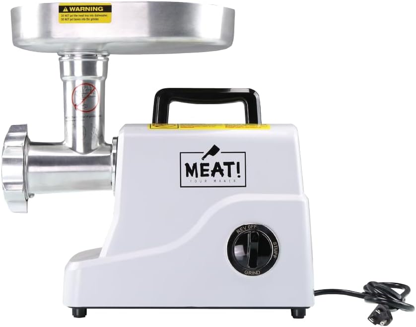 MEAT! 500 Watt Pro-Grade Meat Grinder #12 with Electric Motor, Coarse and Fine Grinding Plates, Stuffing Tubes, For Meat Grinding, Sausage Stuffing, and Meat Processing
