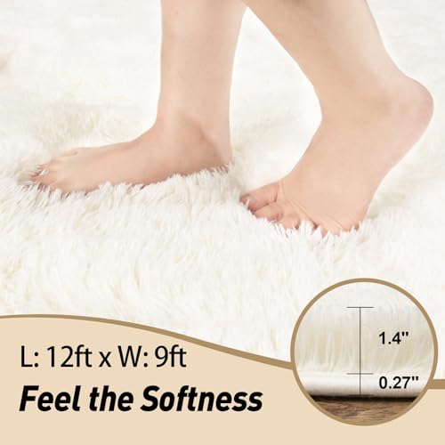 Area Rugs 9x12 Living Room, Large Fluffy Cream White Area Rugs for Bedroom, Soft Carpet Shag Kids Room Rug, Non-Slip Fuzzy Rugs Indoor (9ft x 12ft, Cream White)