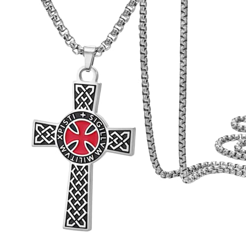 Dreamtimes Caballeros Templarios Cruz Collar para Mujeres Hombres Acero Inoxidable Vintage Cruzado Caballero Santo Collar Dainty Joyería Religiosa, M, Acero inoxidable, No es una piedra preciosa