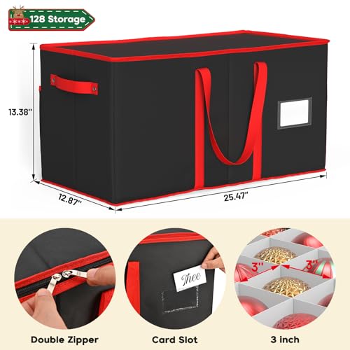 Kesfitt Christmas Ornament Storage Box with 8 Trays,Christmas Storage Container with Dividers Fits 128 Holiday Ornaments Decorations,Double Zipper,Large Xmas Organizer with Pockets(Black) by Kesfitt - Image 2