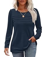 WNEEDU Damen Langarmshirt Rundhals Lässige Lose Pullover Damen Trendy Falten Sweatshirt Herbst Winter Puli Oberteile Bluse Tunika Tops Marineblau M
