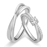 Meissa Wedding Rings for Women/Men 2 Pcs Sterling Silver Promise Rings Adjustable Silver Engagement Rings Cubic Zirconia Matching Couple Rings for Bridal