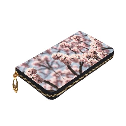 Stylish Blooming Cherry Blossoms Pattern Leather Wallet - Long Clutch for Women, RDurable Material, 12 Card Slots, Zipper Compartments3