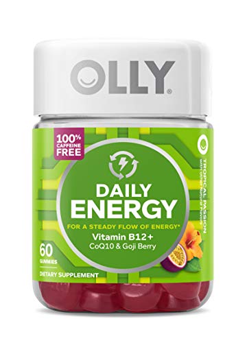 OLLY Daily Energy Gummy, Caffeine Free, Vitamin B12, Coq10, Goji Berry, Tropical Flavor - 60 Count