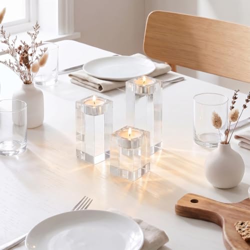 Sziqiq 1 Manchon (3 Pièces) Bougeoir en Verre De Cristal De Haute Qualité, Bougeoir en Cristal pour Le Dîner Romantique, Carré – vue 6