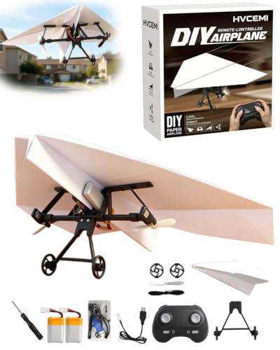 Image of Rc Paper Airplane Motor Kit DIY Model Airplanes Launcher Construction Set with Gyro Stabilizer Dual Propellers Foldable Electric Remote Control Plane Drone Stem Toy Tech Gadgets Gifts (with Plane B)