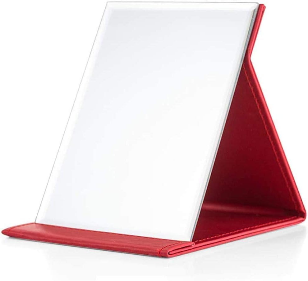 FLAVION Portable Folding Vanity Makeup Mirror, Slim Pu Leather Folding Makeup Tabletop Travel Cosmetic Mirror with Standing (White), Framed, Rectangular (RED, Pack of 1)-image-15