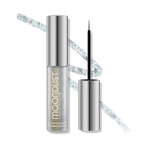 URBAN DECAY Moondust Liquid Glitter Eyeliner (Disco Daydream - Silver Holographic Glitter), Sparkly Eye Liner, Eyeshadow Topper, Universal Shimmering Shades, No Fallout - 0.25 fl oz